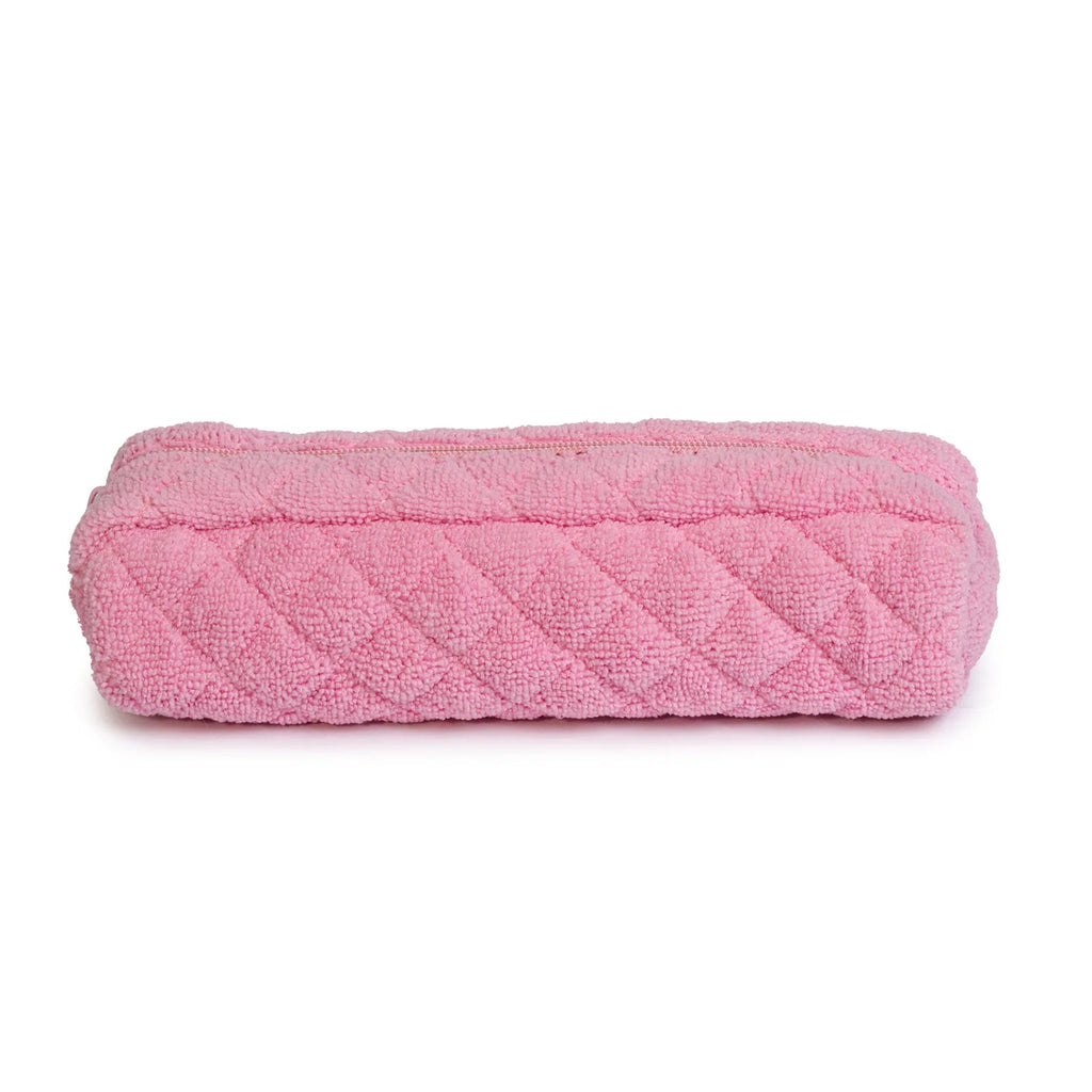 Pencil Case in Quilted Pink Terry with a Matching Gingham Interior for Stationery or Makeup Brushes