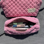 Pencil Case in Quilted Pink Terry with a Matching Gingham Interior for Stationery or Makeup Brushes