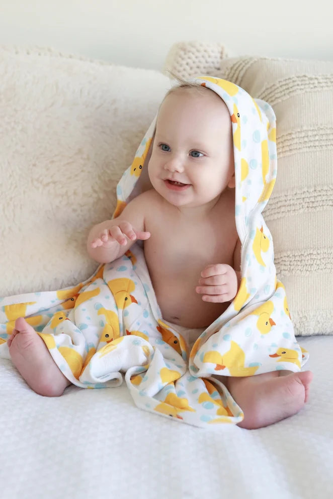 Personalized Baby Hooded Bath Towel, Bamboo Terry Interior, 30 x 30 Inch Printed Designs for Bath Time