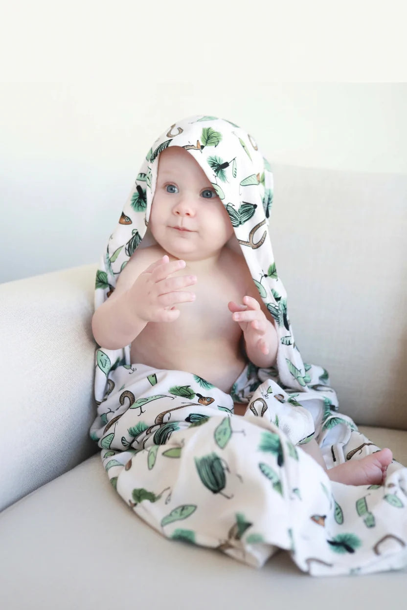 Personalized Baby Hooded Bath Towel, Bamboo Terry Interior, 30 x 30 Inch Printed Designs for Bath Time