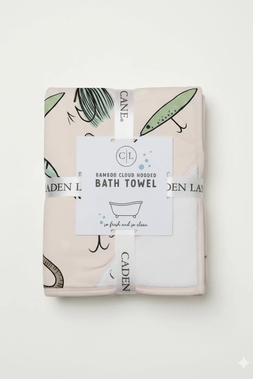 Personalized Baby Hooded Bath Towel, Bamboo Terry Interior, 30 x 30 Inch Printed Designs for Bath Time