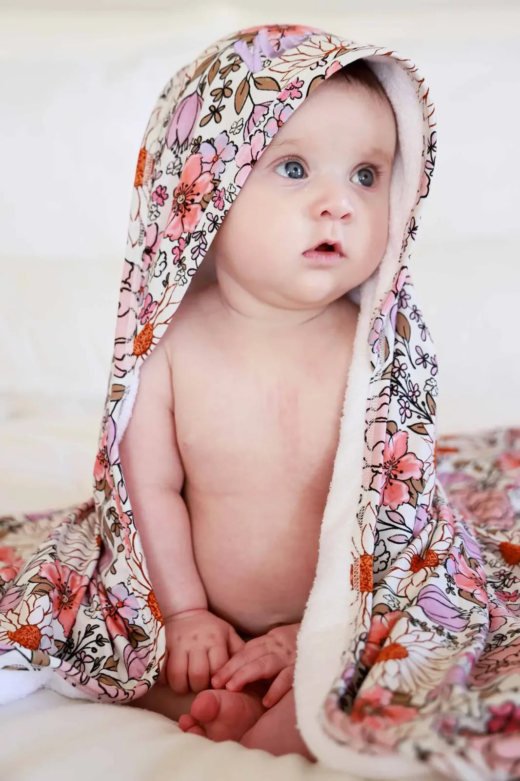 Personalized Baby Hooded Bath Towel, Bamboo Terry Interior, 30 x 30 Inch Printed Designs for Bath Time
