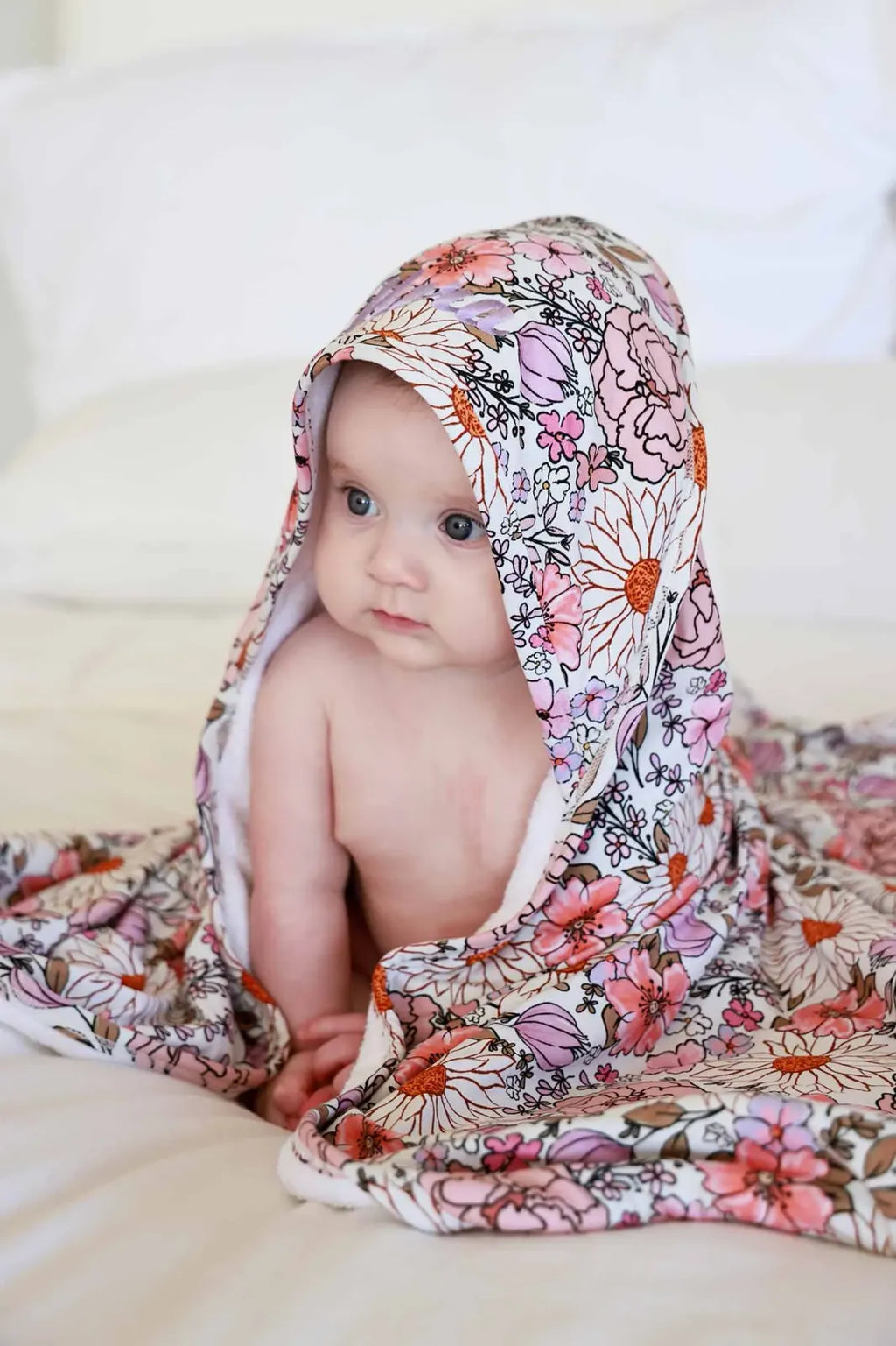 Personalized Baby Hooded Bath Towel, Bamboo Terry Interior, 30 x 30 Inch Printed Designs for Bath Time