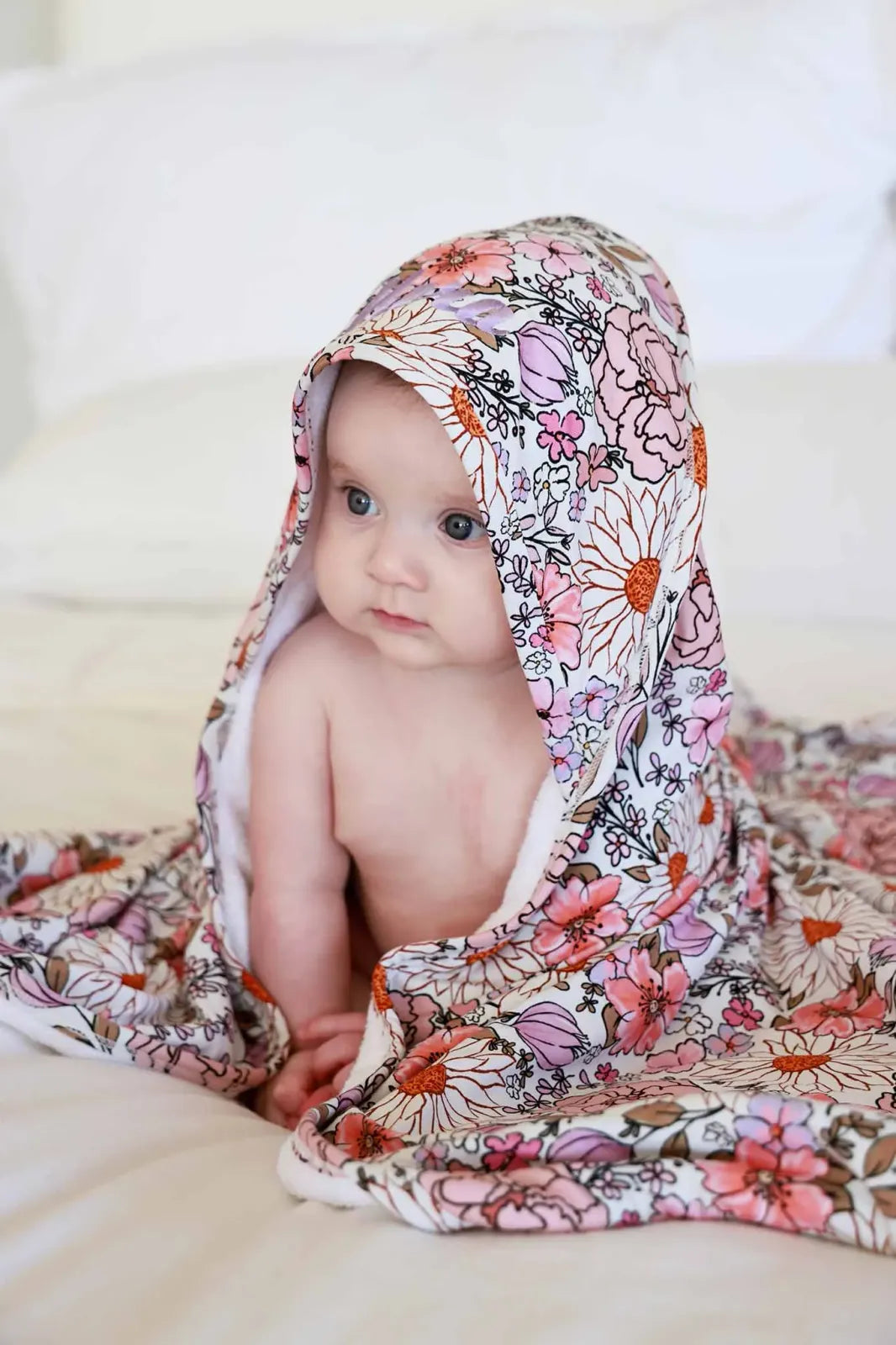 Personalized Baby Hooded Bath Towel, Bamboo Terry Interior, 30 x 30 Inch Printed Designs for Bath Time