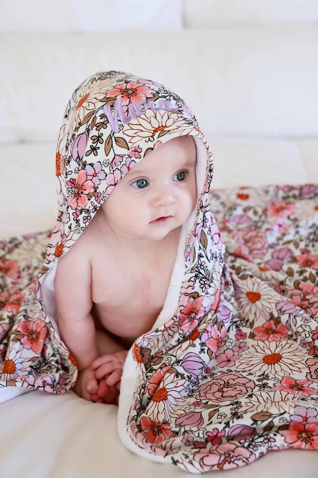 Personalized Baby Hooded Bath Towel, Bamboo Terry Interior, 30 x 30 Inch Printed Designs for Bath Time