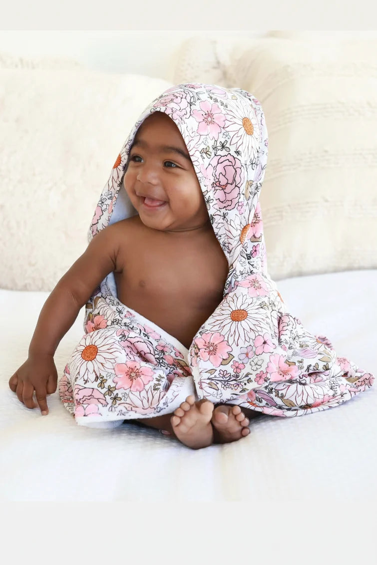 Personalized Baby Hooded Bath Towel, Bamboo Terry Interior, 30 x 30 Inch Printed Designs for Bath Time