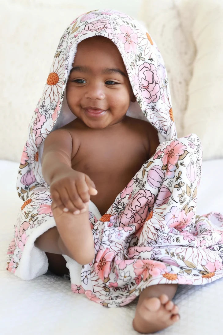 Personalized Baby Hooded Bath Towel, Bamboo Terry Interior, 30 x 30 Inch Printed Designs for Bath Time