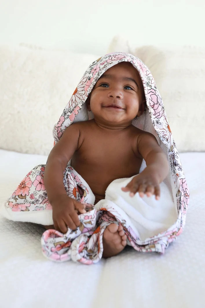Personalized Baby Hooded Bath Towel, Bamboo Terry Interior, 30 x 30 Inch Printed Designs for Bath Time