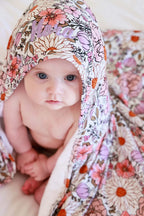 Personalized Baby Hooded Bath Towel, Bamboo Terry Interior, 30 x 30 Inch Printed Designs for Bath Time