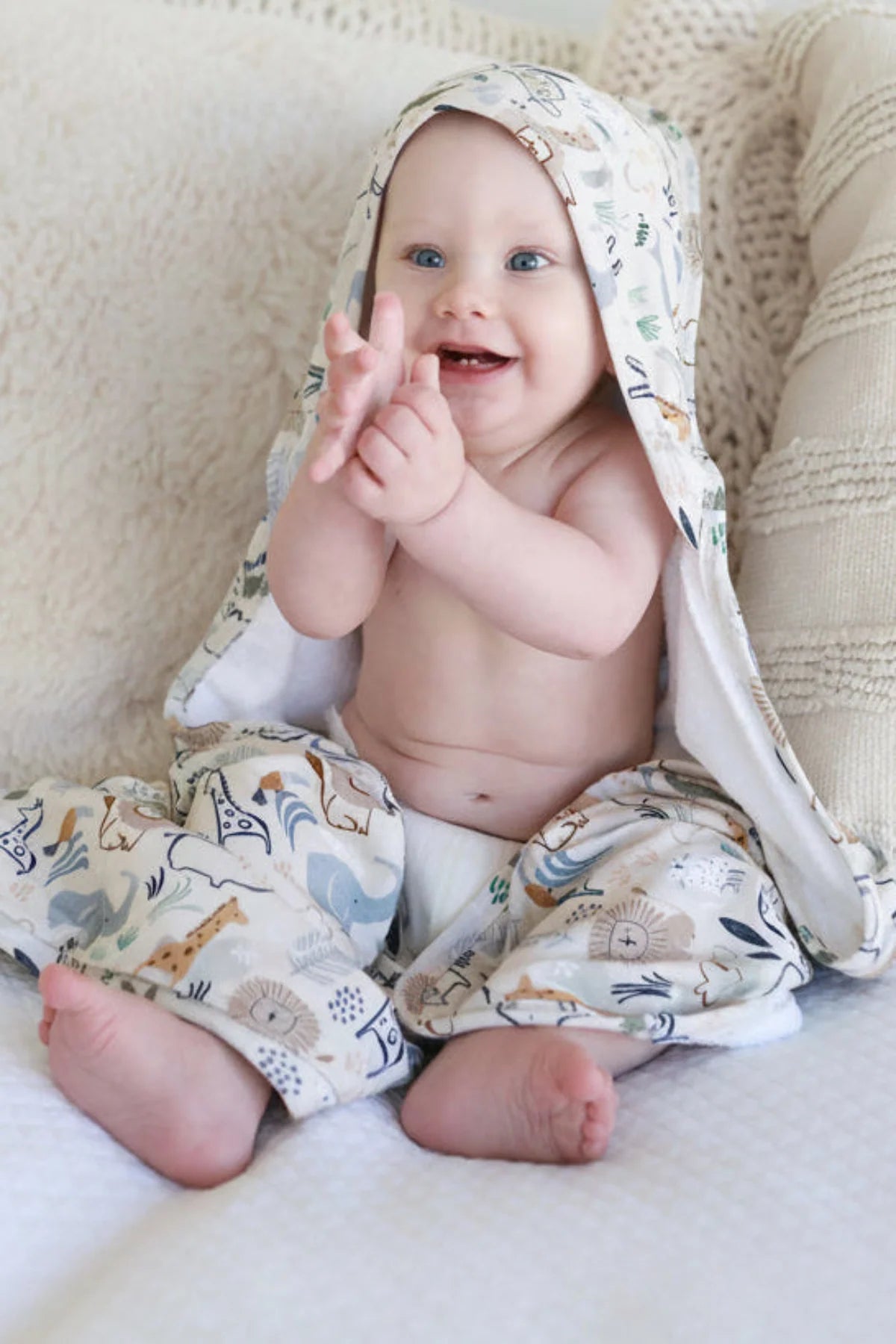 Personalized Baby Hooded Bath Towel, Bamboo Terry Interior, 30 x 30 Inch Printed Designs for Bath Time