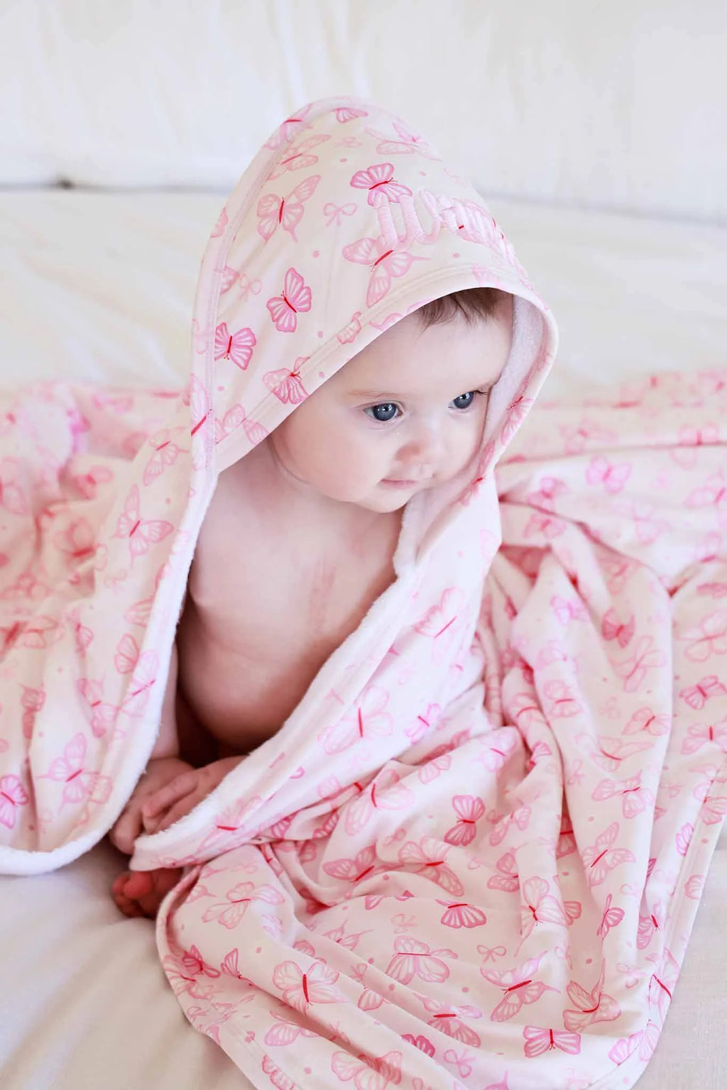 Personalized Baby Hooded Bath Towel, Bamboo Terry Interior, 30 x 30 Inch Printed Designs for Bath Time