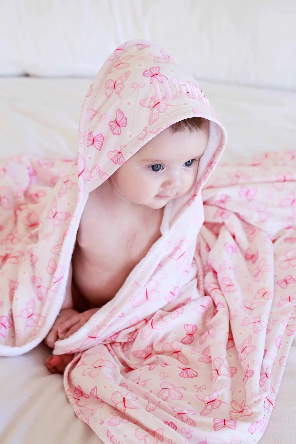 Personalized Baby Hooded Bath Towel, Bamboo Terry Interior, 30 x 30 Inch Printed Designs for Bath Time