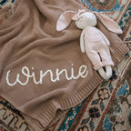 Personalized Baby Name Blanket in 100% Cotton, Hand Knitted and Embroidered for a Newborn Keepsake Gift