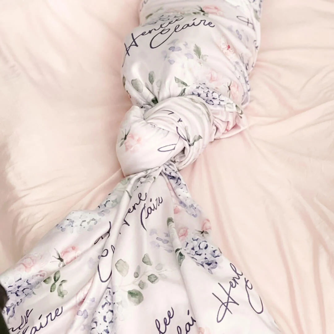 Personalized Baby Name Swaddle Blanket in Pink and Dusty Purple