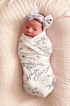 Personalized Baby Name Swaddle Blanket in Pink and Dusty Purple