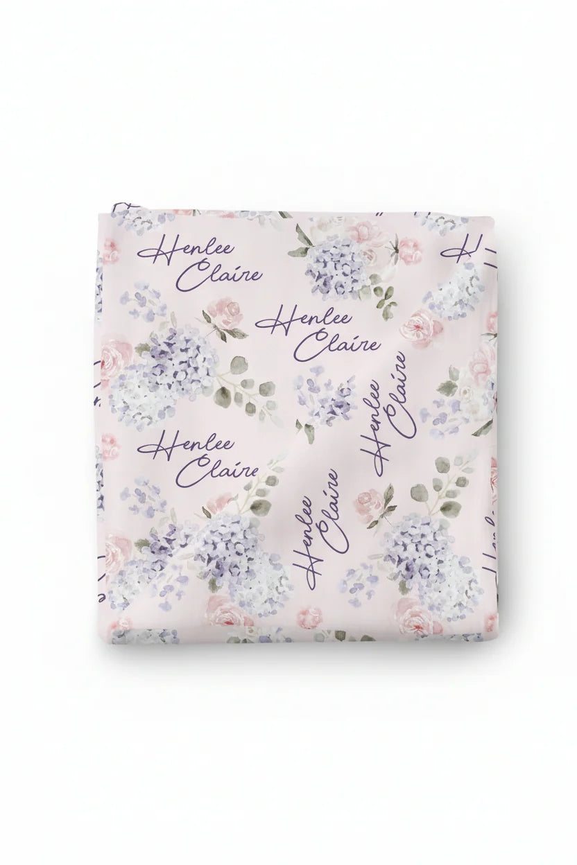 Personalized Baby Name Swaddle Blanket in Pink and Dusty Purple