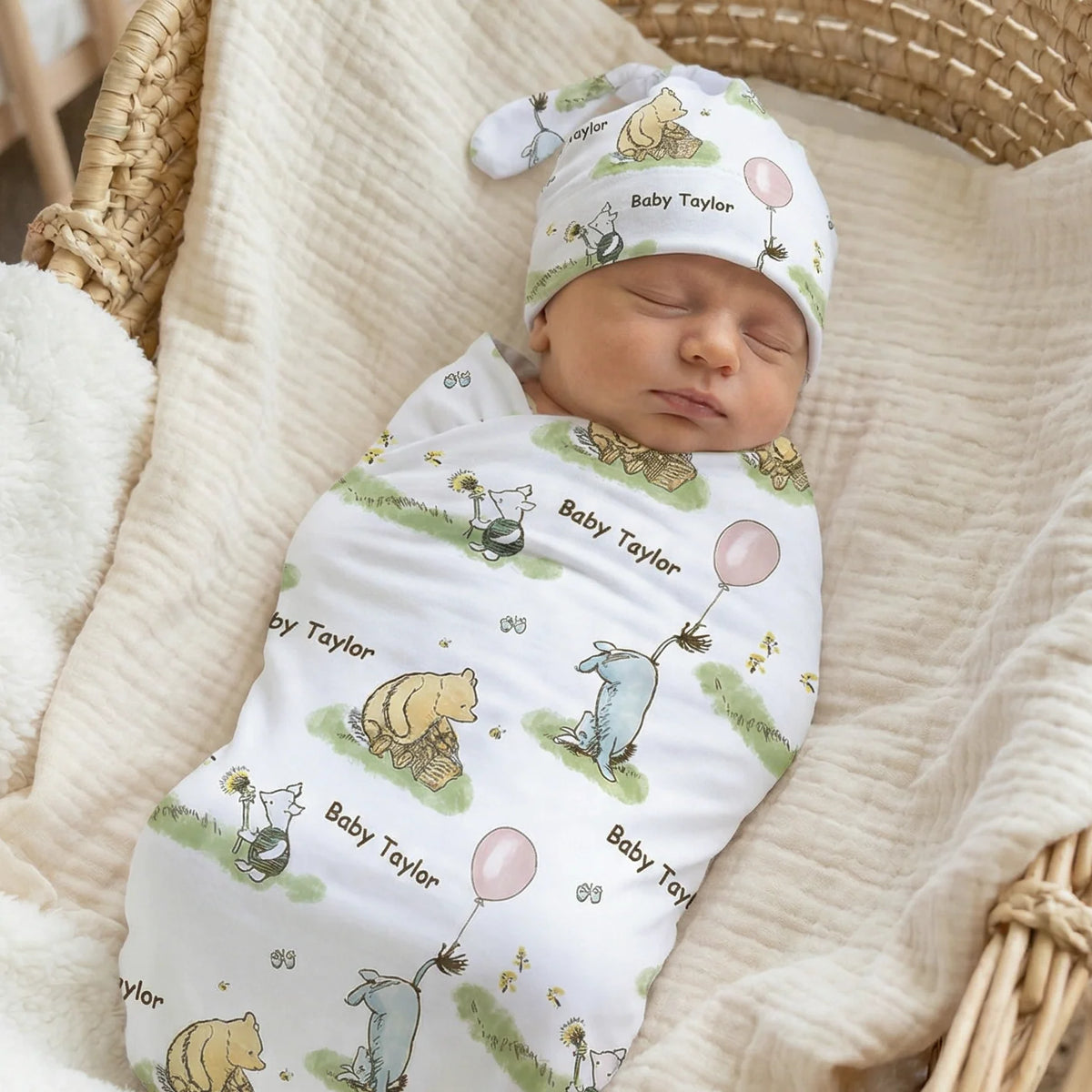 Personalized Baby Swaddle and Beanie Set in Soft Stretch Poly for a Thoughtful Newborn Keepsake