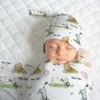 Personalized Baby Swaddle and Beanie Set in Soft Stretch Poly for a Thoughtful Newborn Keepsake