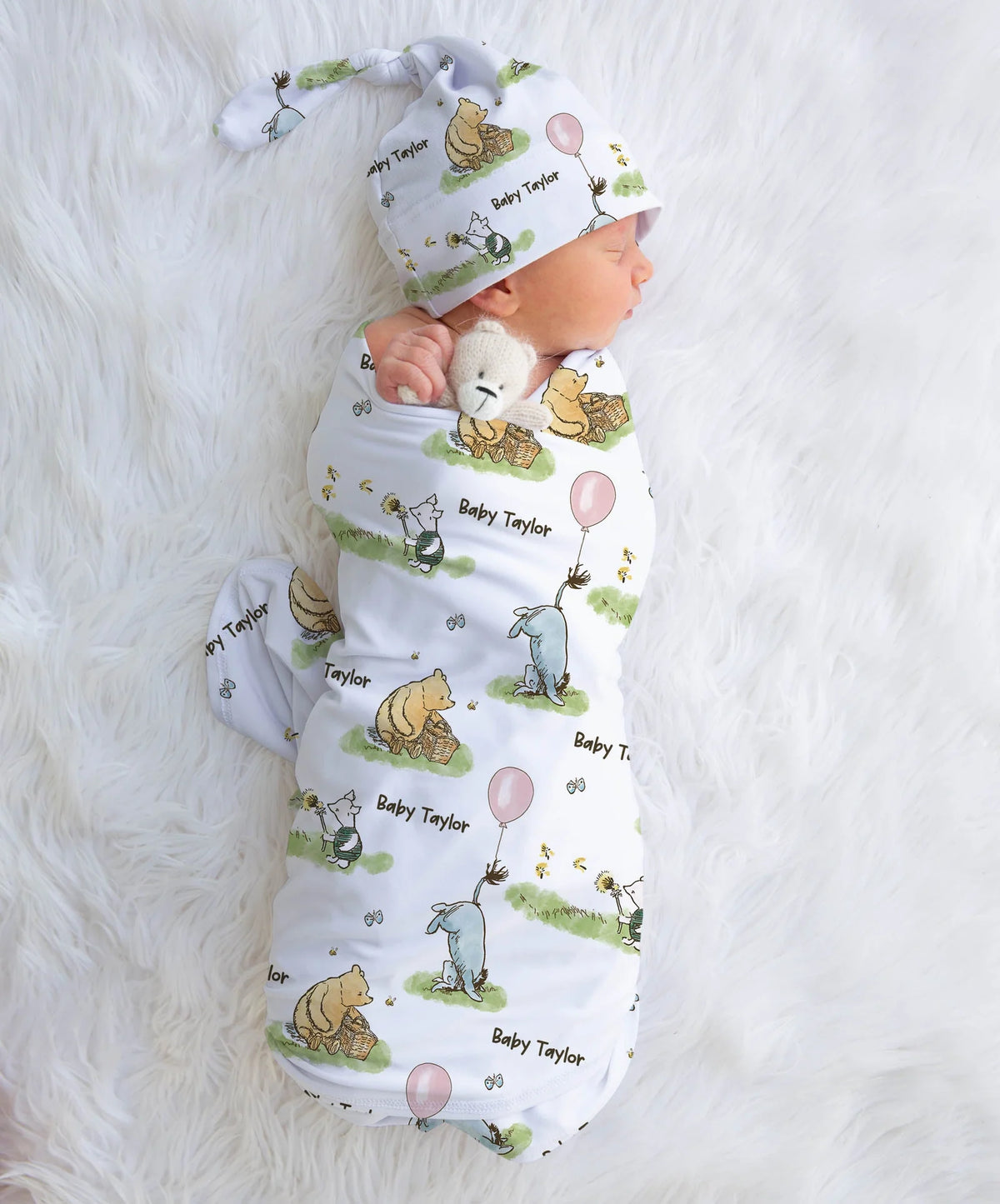 Personalized Baby Swaddle and Beanie Set in Soft Stretch Poly for a Thoughtful Newborn Keepsake