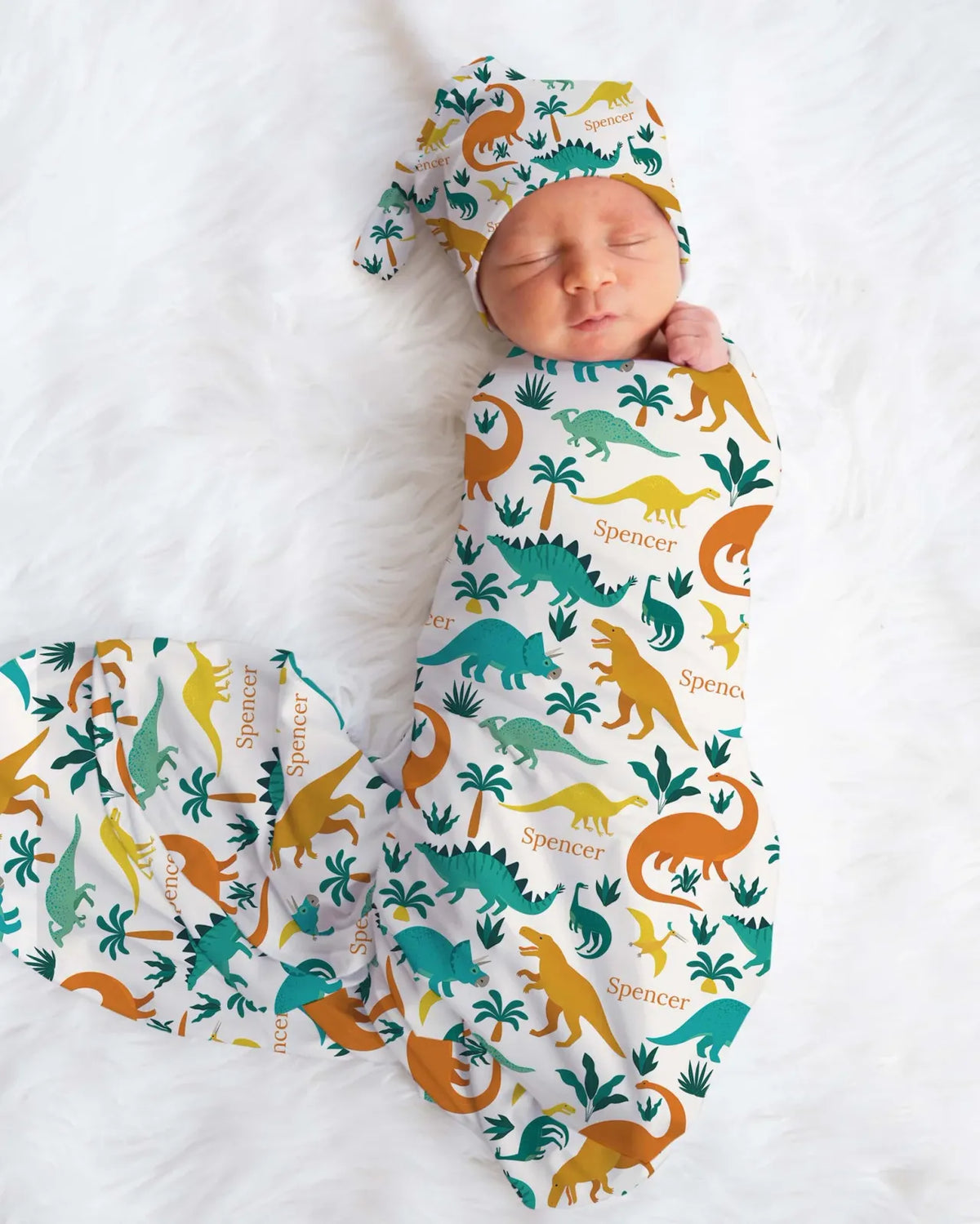 Personalized Baby Swaddle and Beanie Set in Soft Stretch Poly for a Thoughtful Newborn Keepsake