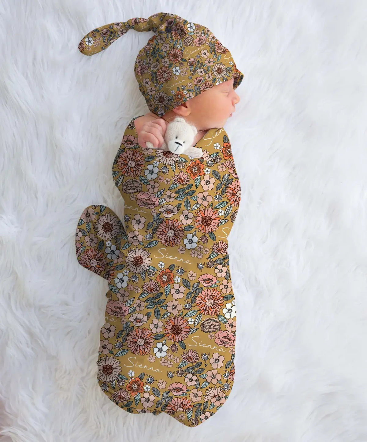 Personalized Baby Swaddle and Beanie Set in Soft Stretch Poly for a Thoughtful Newborn Keepsake