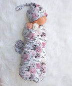 Personalized Baby Swaddle and Beanie Set in Soft Stretch Poly for a Thoughtful Newborn Keepsake