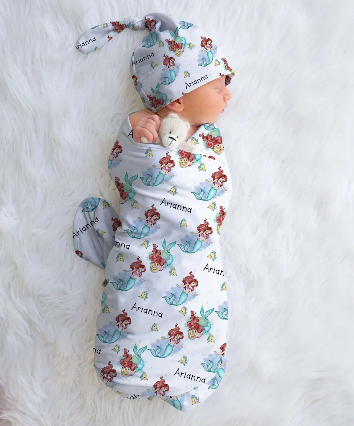 Personalized Baby Swaddle and Beanie Set in Soft Stretch Poly for a Thoughtful Newborn Keepsake