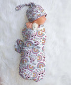 Personalized Baby Swaddle and Beanie Set in Soft Stretch Poly for a Thoughtful Newborn Keepsake