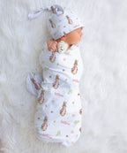 Personalized Baby Swaddle and Beanie Set in Soft Stretch Poly for a Thoughtful Newborn Keepsake