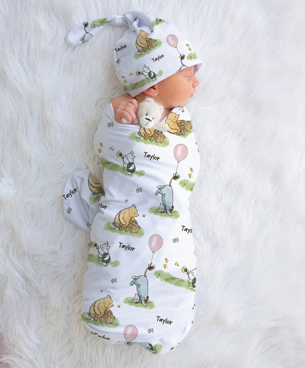 Personalized Baby Swaddle and Beanie Set in Soft Stretch Poly for a Thoughtful Newborn Keepsake