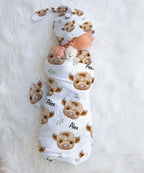 Personalized Baby Swaddle and Beanie Set in Soft Stretch Poly for a Thoughtful Newborn Keepsake