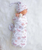 Personalized Baby Swaddle and Beanie Set in Soft Stretch Poly for a Thoughtful Newborn Keepsake