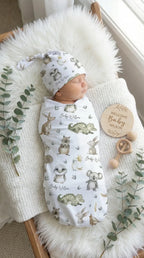 Personalized Baby Swaddle and Beanie Set in Soft Stretch Poly for a Thoughtful Newborn Keepsake