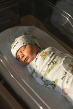 Personalized Baby Swaddle and Beanie Set in Soft Stretch Poly for a Thoughtful Newborn Keepsake