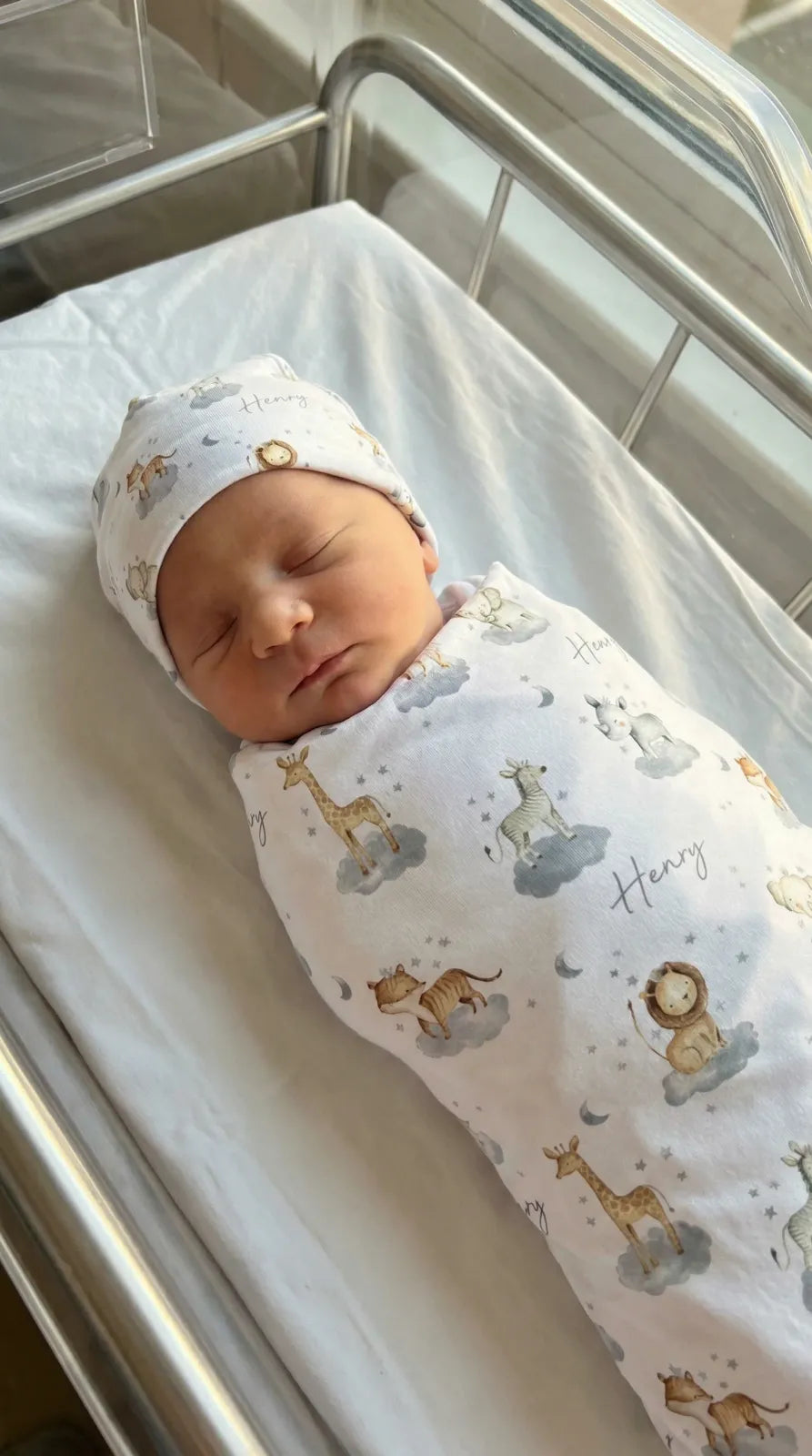 Personalized Baby Swaddle and Beanie Set in Soft Stretch Poly for a Thoughtful Newborn Keepsake