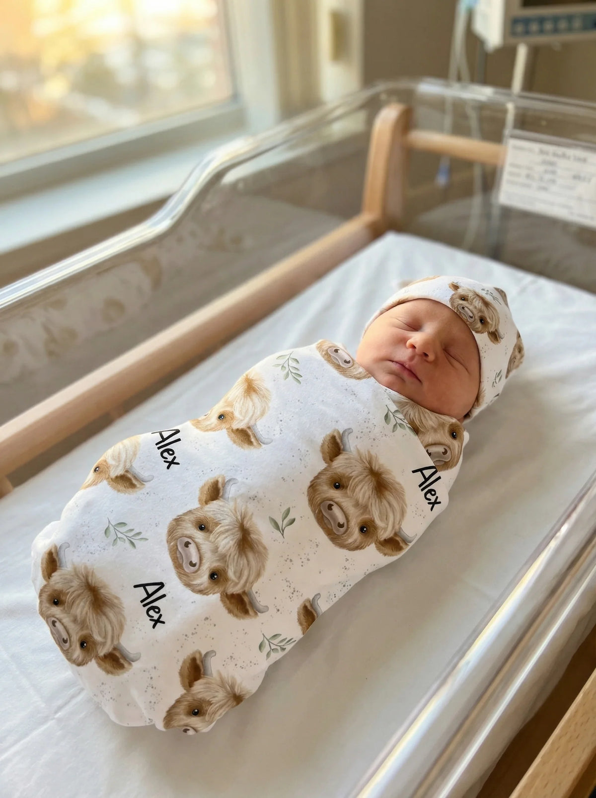 Personalized Baby Swaddle and Beanie Set in Soft Stretch Poly for a Thoughtful Newborn Keepsake