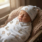 Personalized Baby Swaddle and Beanie Set in Soft Stretch Poly for a Thoughtful Newborn Keepsake