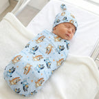 Personalized Baby Swaddle and Beanie Set in Soft Stretch Poly for a Thoughtful Newborn Keepsake