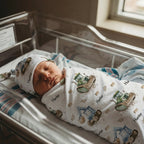 Personalized Baby Swaddle and Beanie Set in Soft Stretch Poly for a Thoughtful Newborn Keepsake