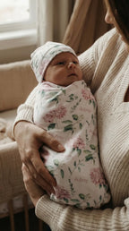 Personalized Baby Swaddle and Beanie Set in Soft Stretch Poly for a Thoughtful Newborn Keepsake