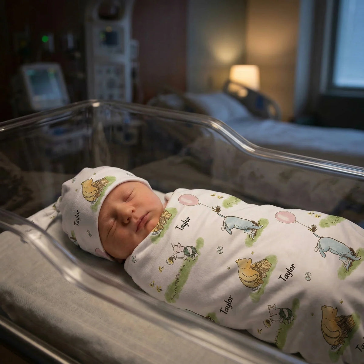 Personalized Baby Swaddle and Beanie Set in Soft Stretch Poly for a Thoughtful Newborn Keepsake
