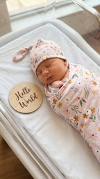 Personalized Baby Swaddle and Beanie Set in Soft Stretch Poly for a Thoughtful Newborn Keepsake