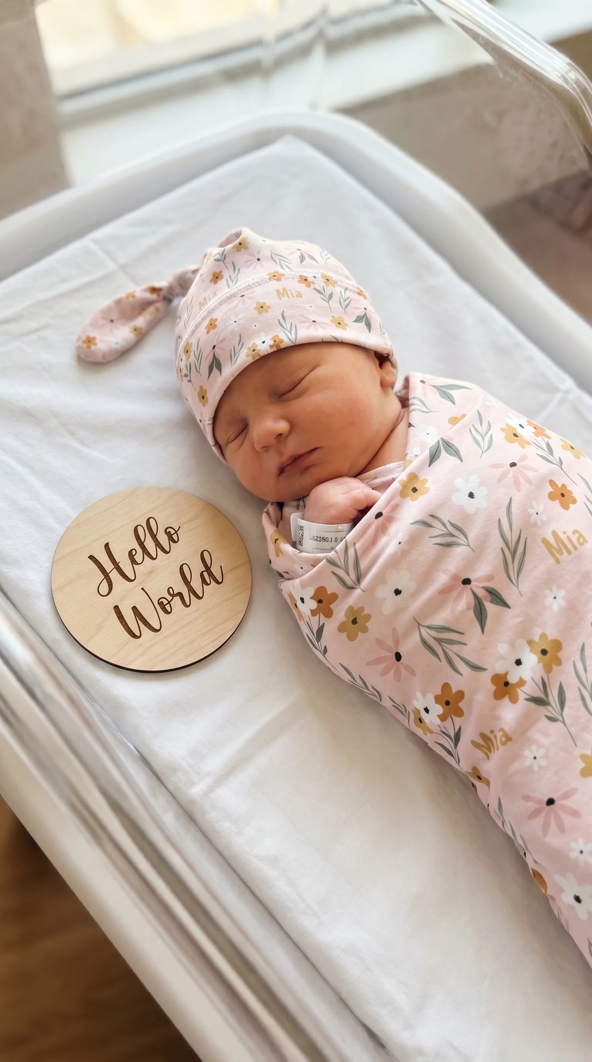 Personalized Baby Swaddle and Beanie Set in Soft Stretch Poly for a Thoughtful Newborn Keepsake