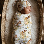 Personalized Baby Swaddle and Beanie Set in Soft Stretch Poly for a Thoughtful Newborn Keepsake