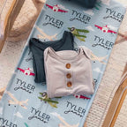 Personalized Baby Swaddle Blanket in Airplane Print