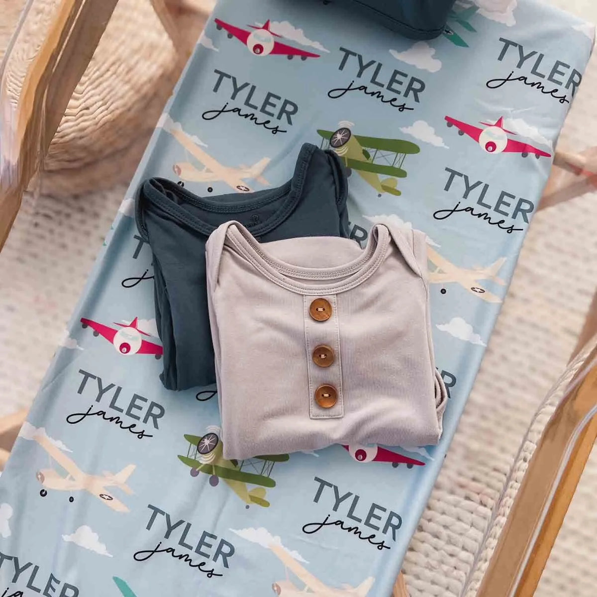 Personalized Baby Swaddle Blanket in Airplane Print