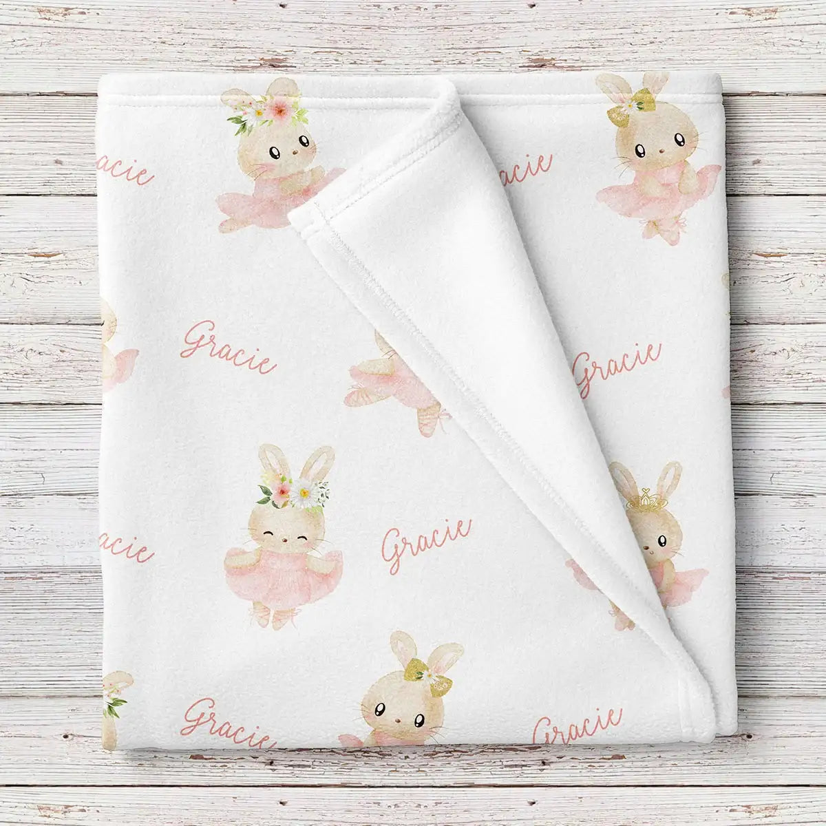 Personalized Ballerina Bunny Baby Blanket in Fleece or Minky, 30 x 40 or 50 x 60 Inch Sizes
