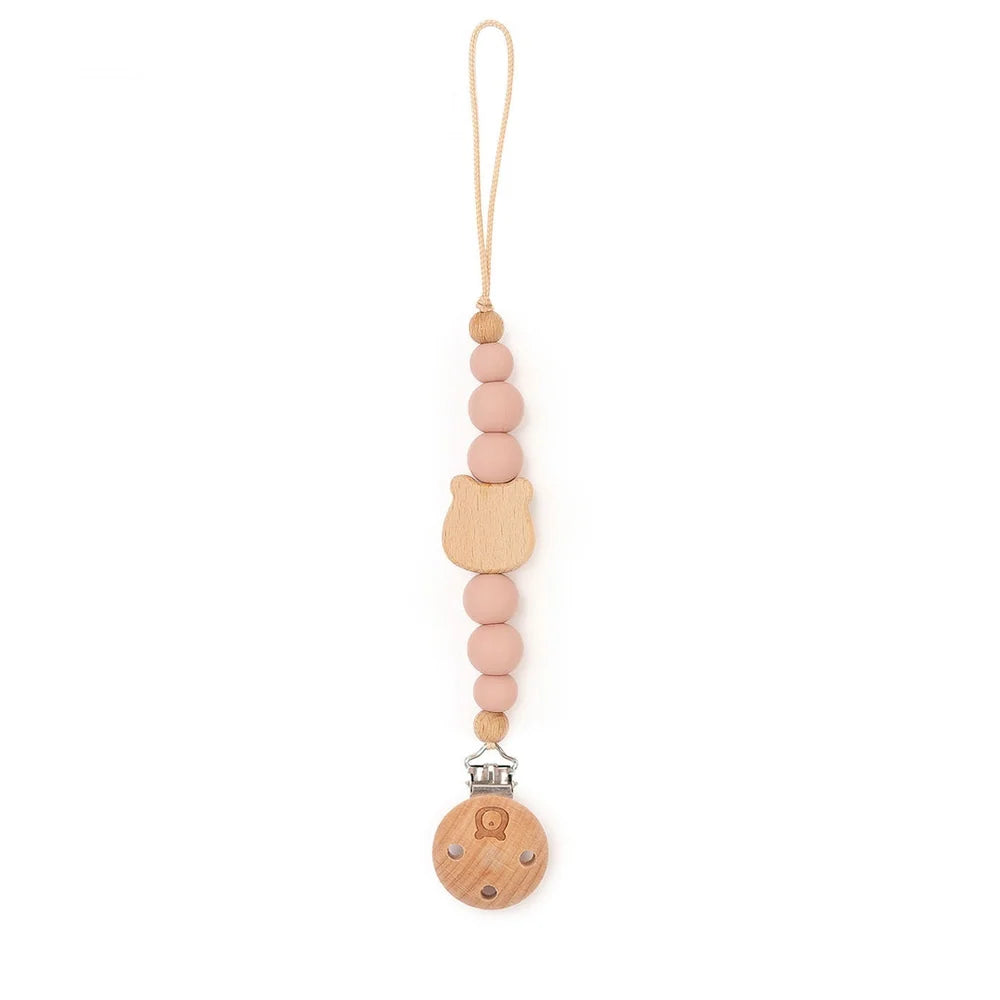 Personalized Bear Pacifier Clip, Blush