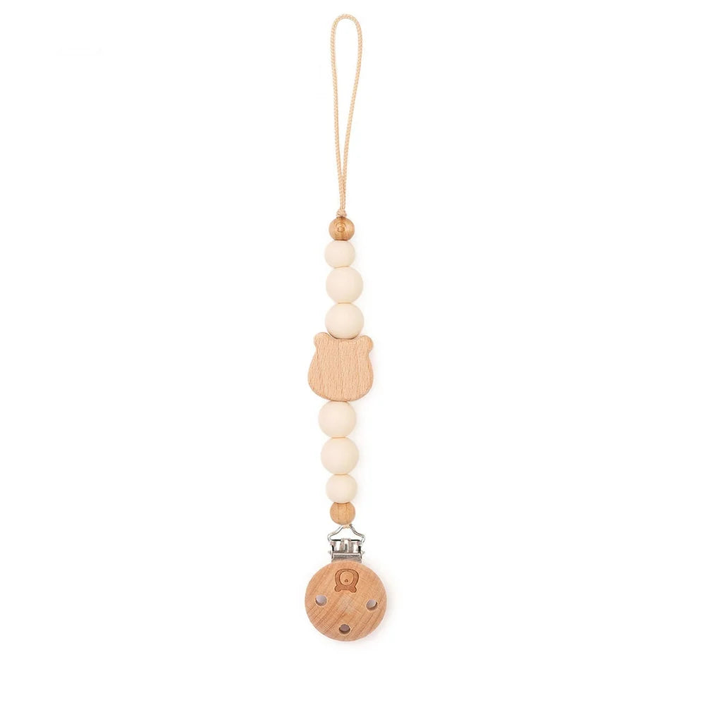 Personalized Bear Pacifier Clip, Ivory