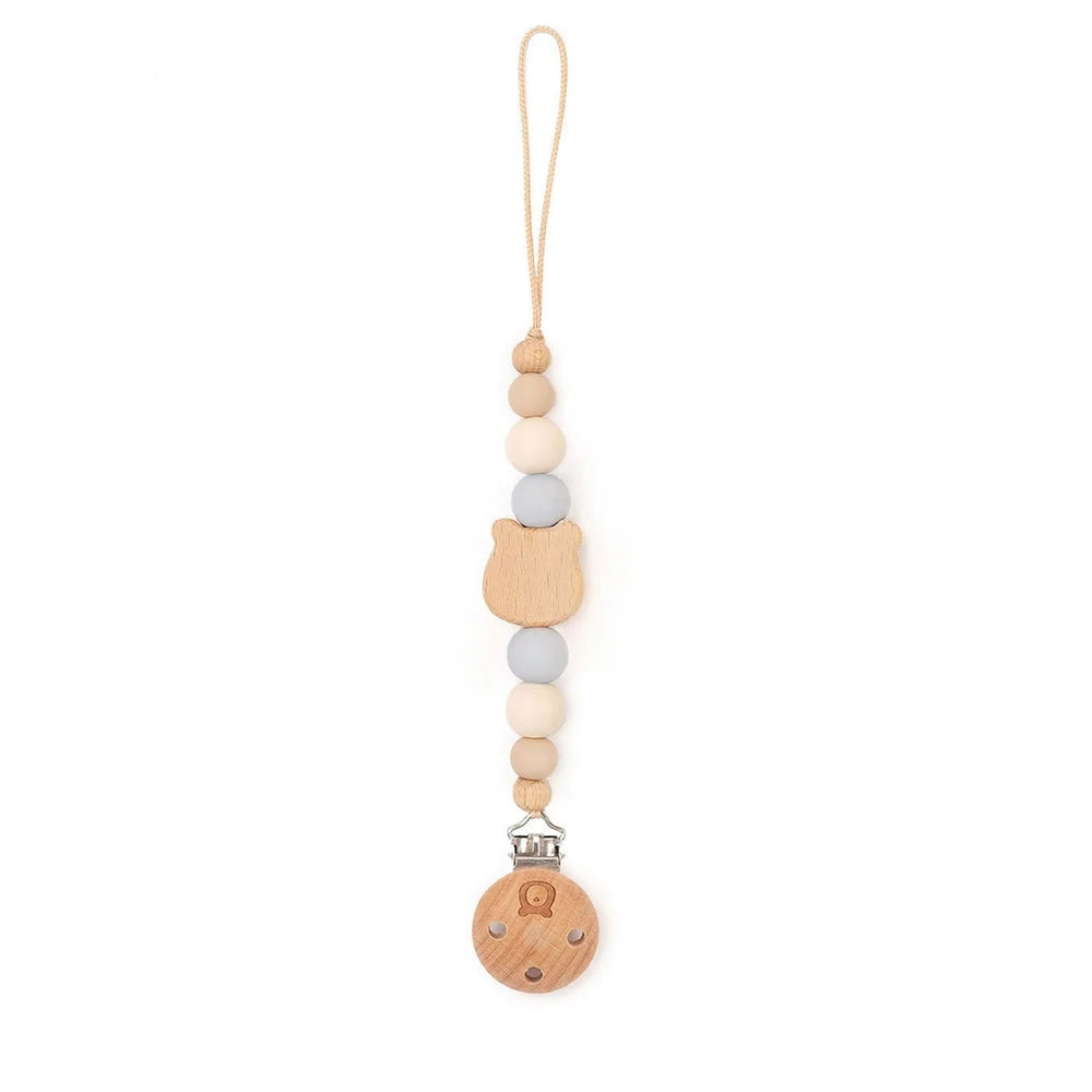 Personalized Bear Pacifier Clip, Powder Blue & Cream